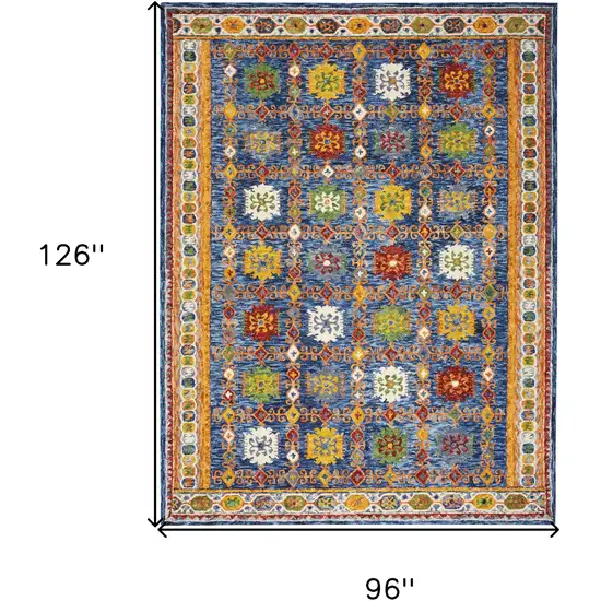 Navy Blue Orange And Green Wool Floral Hand Tufted Distressed Area Rug Photo 3