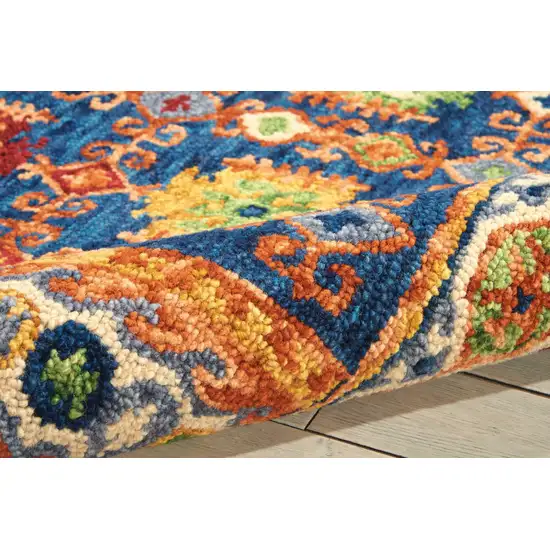 Navy Blue Orange And Green Wool Floral Hand Tufted Distressed Area Rug Photo 5