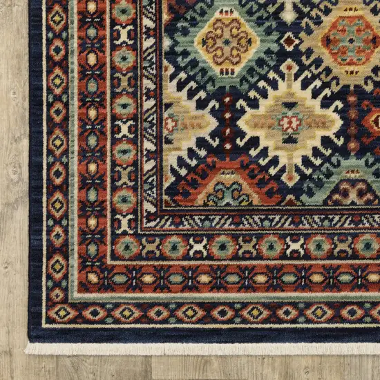 Navy Blue Oriental Area Rug With Fringe Photo 4