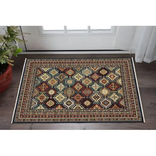 Navy Blue Oriental Area Rug With Fringe Photo 1