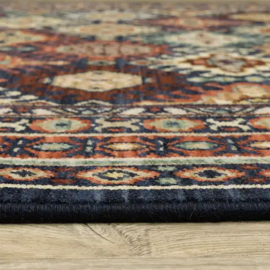 Navy Blue Oriental Area Rug With Fringe Photo 6