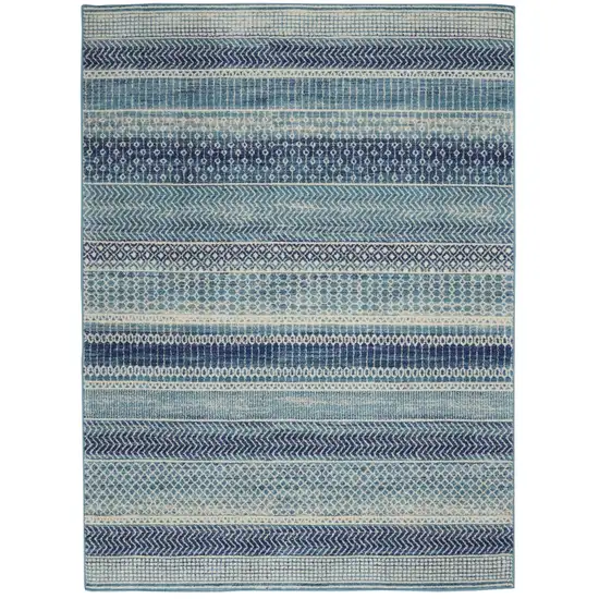 Navy Blue Ornate Stripes Area Rug Photo 1