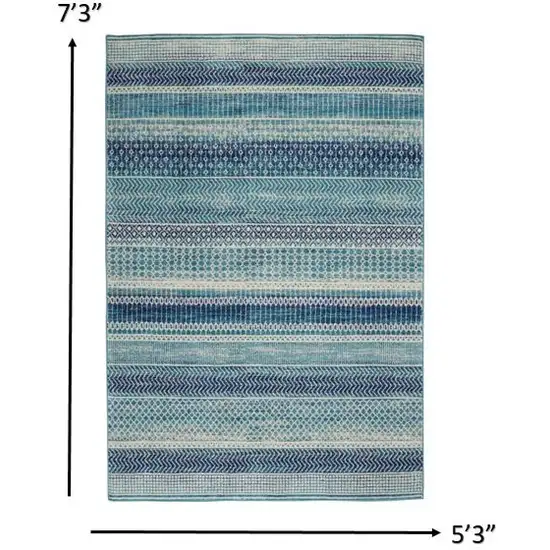 Navy Blue Ornate Stripes Area Rug Photo 6