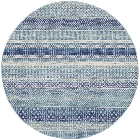 5' Navy Blue And Ivory Southwestern Round Rug Photo 2