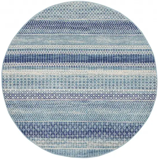 Navy Blue Ornate Stripes Area Rug Photo 1