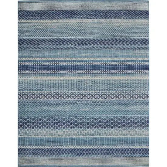 Navy Blue Ornate Stripes Area Rug Photo 1