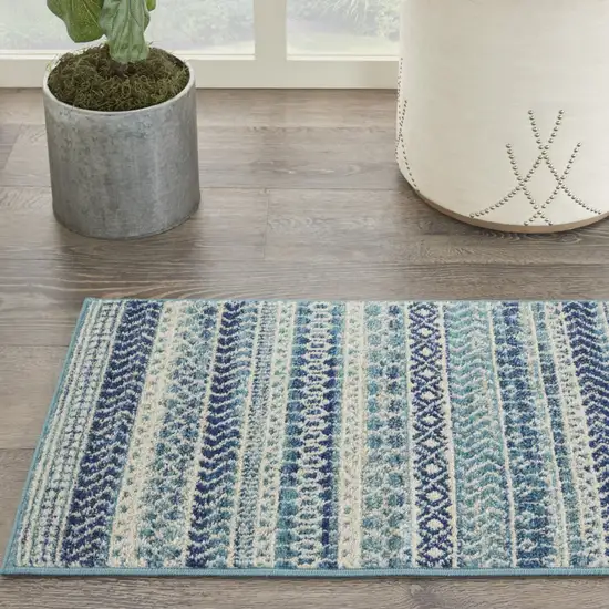 Blue And Ivory Striped Area Rug Photo 5