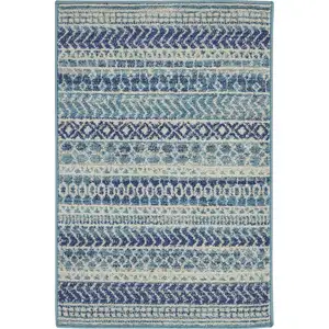 Photo of Navy Blue Ornate Stripes Scatter Rug