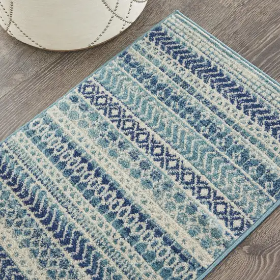 Blue and Ivory Striped Power Loom Area Rug Photo 7