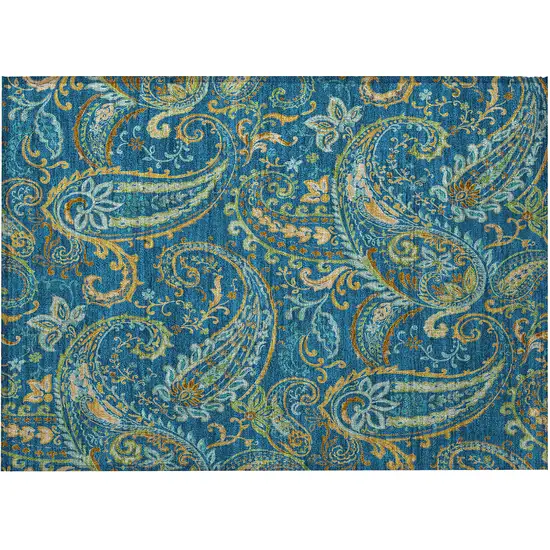 Navy Blue Paisley Washable Non Skid Indoor Outdoor Area Rug Photo 4