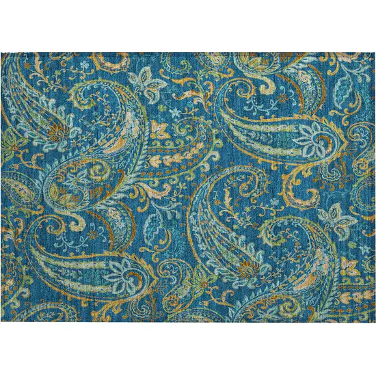 Navy Blue Paisley Washable Non Skid Indoor Outdoor Area Rug Photo 2