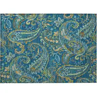 Photo of Navy Blue Paisley Washable Non Skid Indoor Outdoor Area Rug