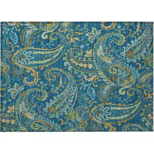 Photo of Navy Blue Paisley Washable Non Skid Indoor Outdoor Area Rug