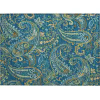 Photo of Navy Blue Paisley Washable Non Skid Indoor Outdoor Area Rug