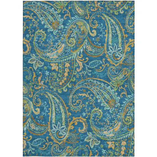 Navy Blue Paisley Washable Non Skid Indoor Outdoor Area Rug Photo 5