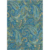 Photo of Navy Blue Paisley Washable Non Skid Indoor Outdoor Area Rug