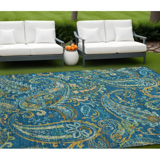 Navy Blue Paisley Washable Non Skid Indoor Outdoor Area Rug Photo 1