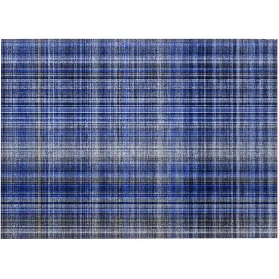 Navy Blue Plaid Washable Non Skid Indoor Outdoor Area Rug Photo 5