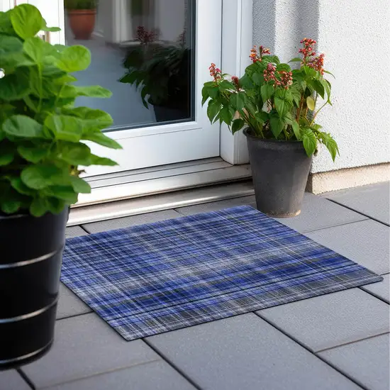 Navy Blue Plaid Washable Non Skid Indoor Outdoor Area Rug Photo 8