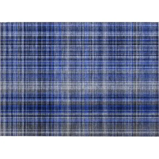 Navy Blue Plaid Washable Non Skid Indoor Outdoor Area Rug Photo 2