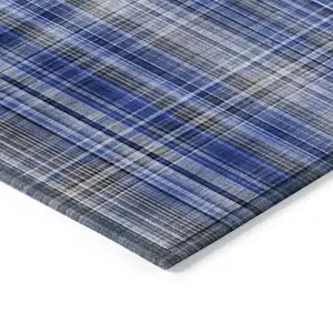 Photo of Navy Blue Plaid Washable Non Skid Indoor Outdoor Area Rug