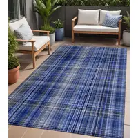 Photo of Navy Blue Plaid Washable Non Skid Indoor Outdoor Area Rug