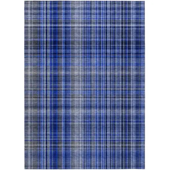 Navy Blue Plaid Washable Non Skid Indoor Outdoor Area Rug Photo 2