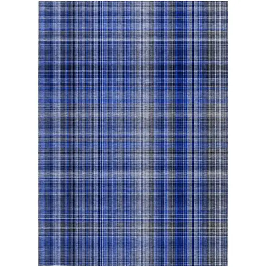 Navy Blue Plaid Washable Non Skid Indoor Outdoor Area Rug Photo 4