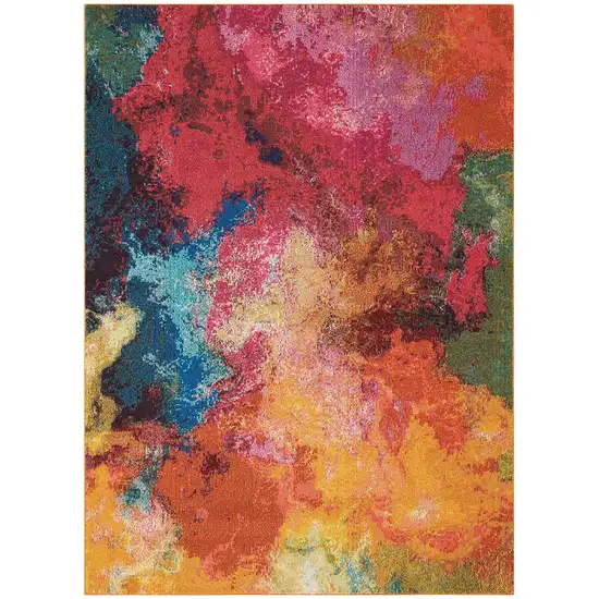 Navy Blue Red and Orange Abstract Non Skid Area Rug Photo 8