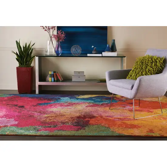 Navy Blue Red and Orange Abstract Non Skid Area Rug Photo 9