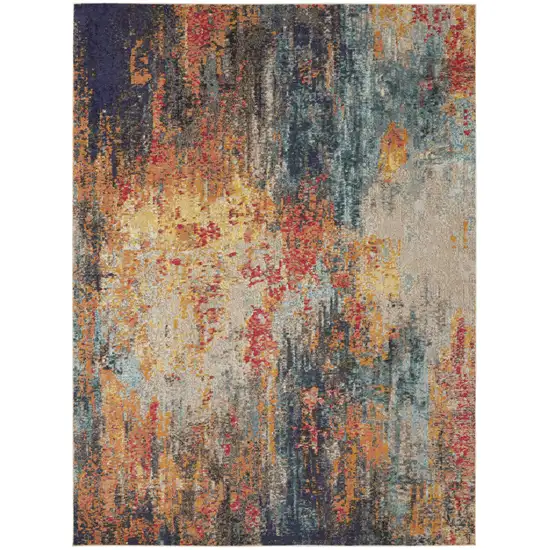 Navy Blue Red and Orange Abstract Non Skid Area Rug Photo 5