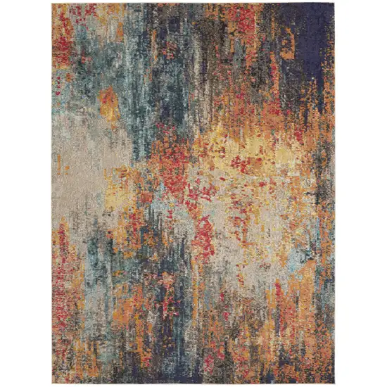 Navy Blue Red and Orange Abstract Non Skid Area Rug Photo 1