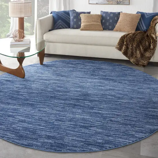 8' Blue Round Non Skid Indoor Outdoor Area Rug Photo 7