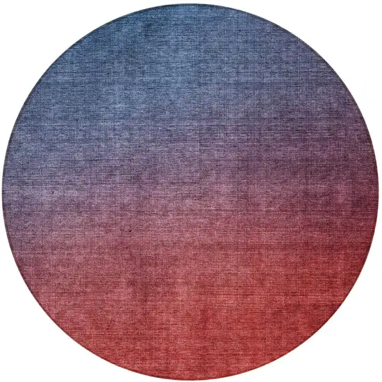 8' Navy Blue Red And Eggplant Round Ombre Washable Indoor Outdoor Area Rug Photo 4