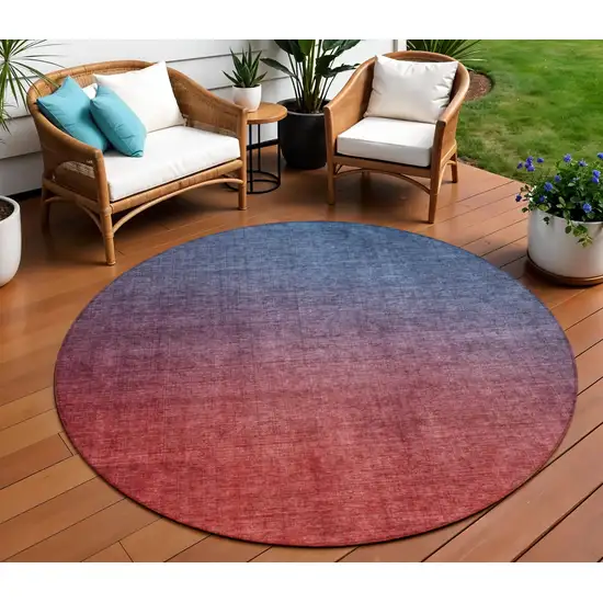 Navy Blue Round Ombre Washable Non Skid Indoor Outdoor Area Rug Photo 1