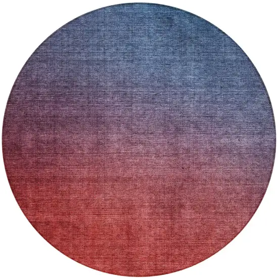 8' Navy Blue Red And Eggplant Round Ombre Washable Indoor Outdoor Area Rug Photo 2