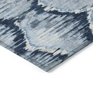 Photo of Navy Blue Sky Blue And Ivory Abstract Washable Indoor Outdoor Area Rug