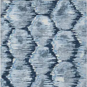 Photo of Navy Blue Sky Blue And Ivory Abstract Washable Indoor Outdoor Area Rug