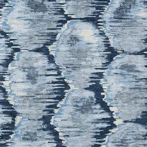 Photo of Navy Blue Sky Blue And Ivory Abstract Washable Indoor Outdoor Area Rug