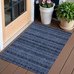 Photo of Navy Blue Southwestern Washable Indoor Outdoor Area Rug