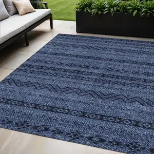 Photo of Navy Blue Southwestern Washable Indoor Outdoor Area Rug