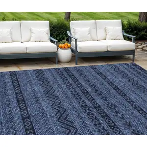 Photo of Navy Blue Southwestern Washable Indoor Outdoor Area Rug