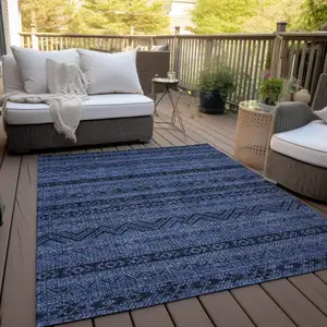 Photo of Navy Blue Southwestern Washable Indoor Outdoor Area Rug