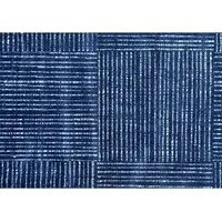 Photo of Navy Blue Striped Washable Area Rug With UV Protection