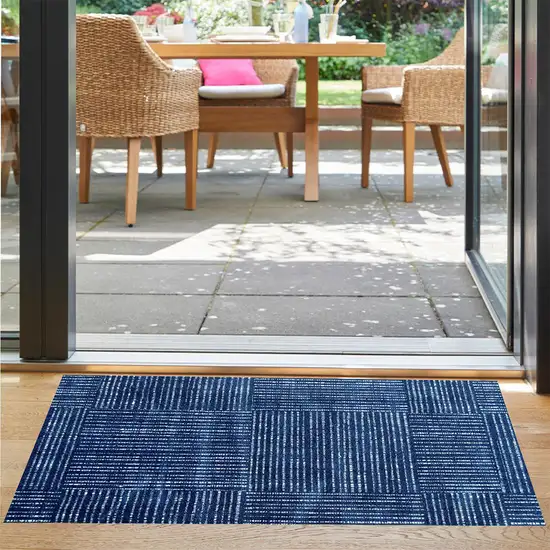 Navy Blue Striped Washable Area Rug With UV Protection Photo 4