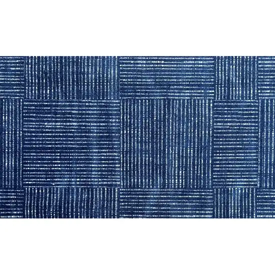 Navy Blue Striped Washable Area Rug With UV Protection Photo 1