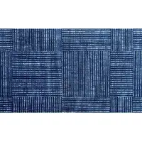 Photo of Navy Blue Striped Washable Area Rug With UV Protection