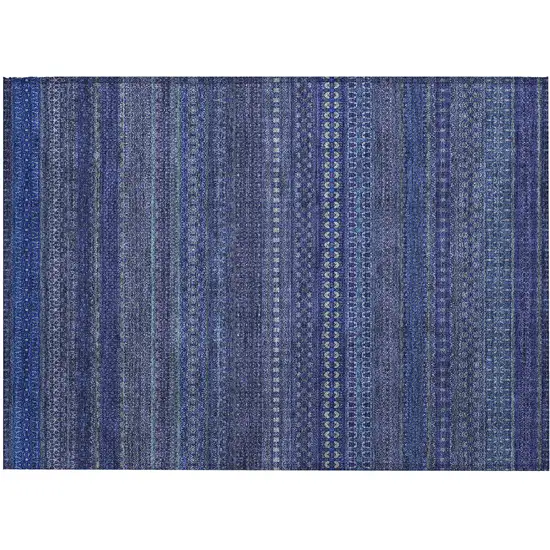 Navy Blue Striped Washable Non Skid Indoor Outdoor Area Rug Photo 2