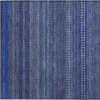 Photo of Navy Blue Striped Washable Non Skid Indoor Outdoor Area Rug