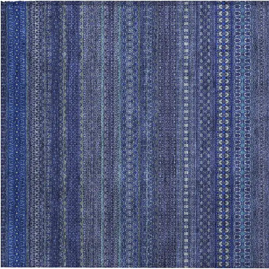 Navy Blue Striped Washable Non Skid Indoor Outdoor Area Rug Photo 7